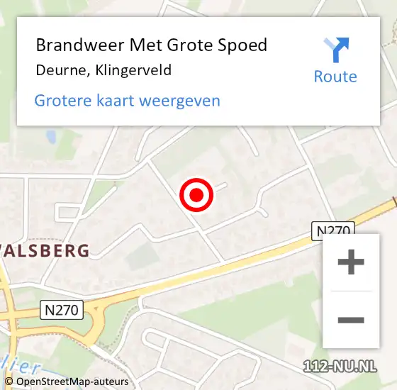 Locatie op kaart van de 112 melding: Brandweer Met Grote Spoed Naar Deurne, Klingerveld op 18 november 2021 14:33