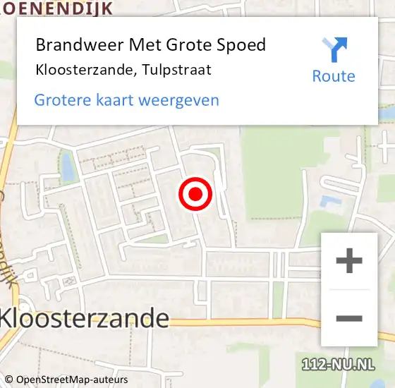 Locatie op kaart van de 112 melding: Brandweer Met Grote Spoed Naar Kloosterzande, Tulpstraat op 18 november 2021 14:38