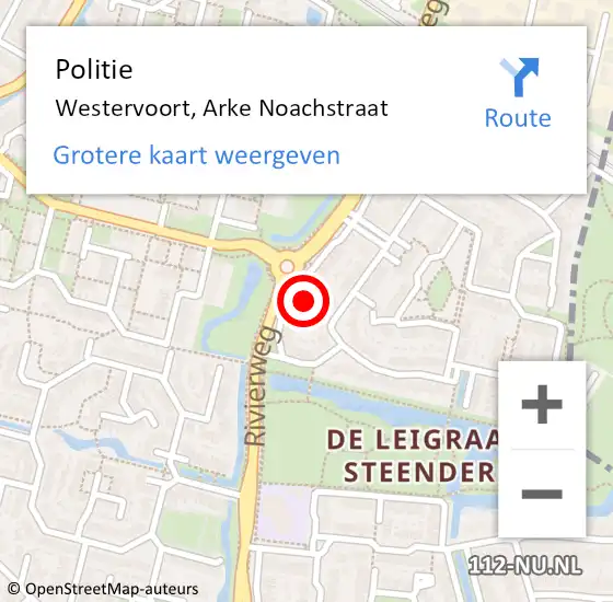 Locatie op kaart van de 112 melding: Politie Westervoort, Arke Noachstraat op 18 november 2021 14:40