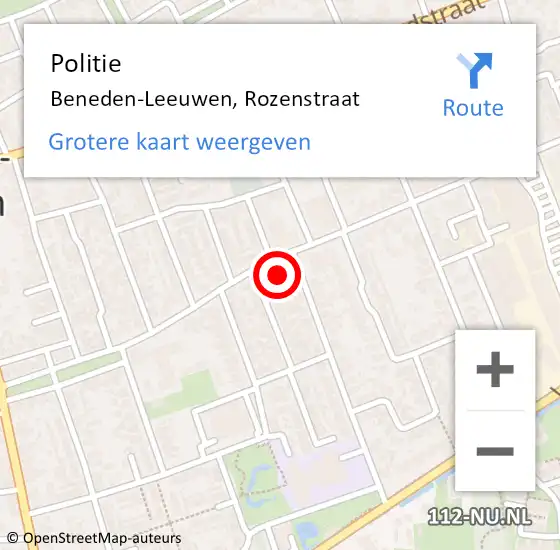 Locatie op kaart van de 112 melding: Politie Beneden-Leeuwen, Rozenstraat op 18 november 2021 14:54