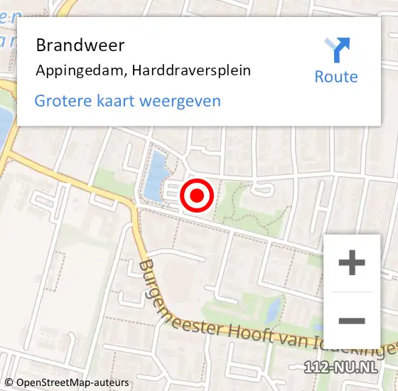 Locatie op kaart van de 112 melding: Brandweer Appingedam, Harddraversplein op 18 november 2021 15:28