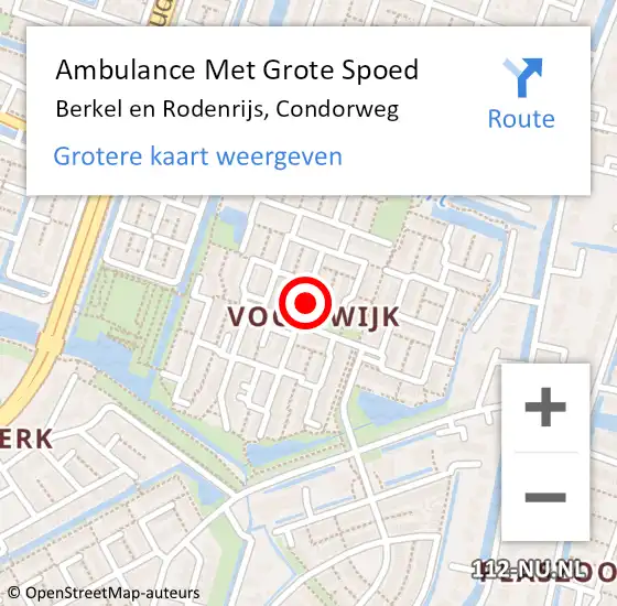 Locatie op kaart van de 112 melding: Ambulance Met Grote Spoed Naar Berkel en Rodenrijs, Condorweg op 18 november 2021 15:39