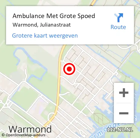 Locatie op kaart van de 112 melding: Ambulance Met Grote Spoed Naar Warmond, Julianastraat op 18 november 2021 16:02