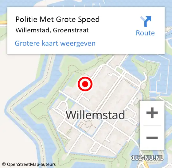 Locatie op kaart van de 112 melding: Politie Met Grote Spoed Naar Willemstad, Groenstraat op 18 november 2021 16:06