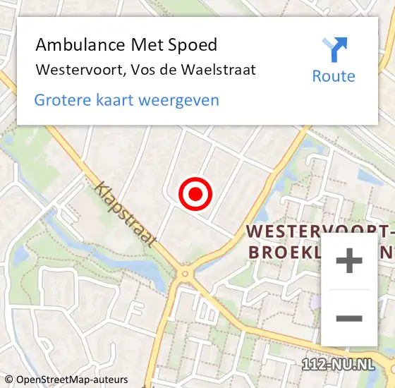 Locatie op kaart van de 112 melding: Ambulance Met Spoed Naar Westervoort, Vos de Waelstraat op 18 november 2021 16:21