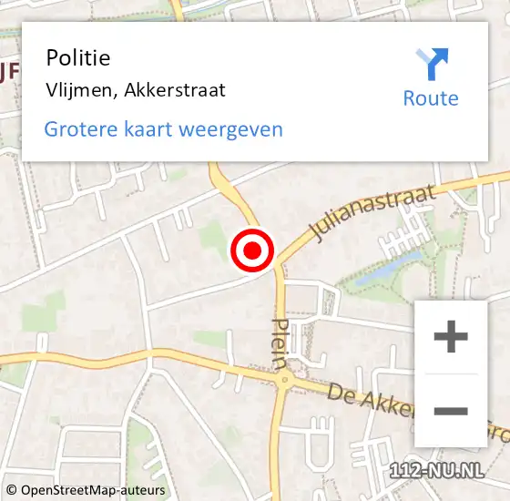 Locatie op kaart van de 112 melding: Politie Vlijmen, Akkerstraat op 18 november 2021 16:27