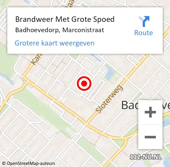 Locatie op kaart van de 112 melding: Brandweer Met Grote Spoed Naar Badhoevedorp, Marconistraat op 18 november 2021 16:36