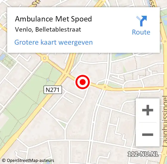 Locatie op kaart van de 112 melding: Ambulance Met Spoed Naar Venlo, Belletablestraat op 29 juni 2014 20:23