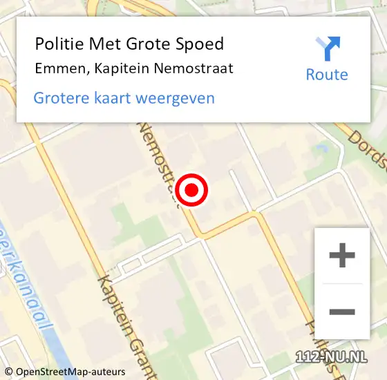 Locatie op kaart van de 112 melding: Politie Met Grote Spoed Naar Emmen, Kapitein Nemostraat op 18 november 2021 16:45