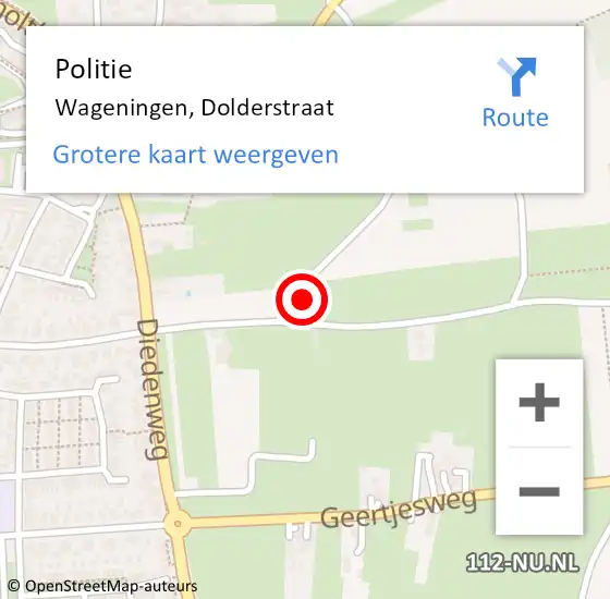 Locatie op kaart van de 112 melding: Politie Wageningen, Dolderstraat op 18 november 2021 17:09