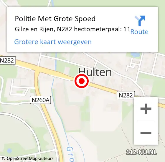 Locatie op kaart van de 112 melding: Politie Met Grote Spoed Naar Gilze en Rijen, N282 hectometerpaal: 11 op 18 november 2021 17:34