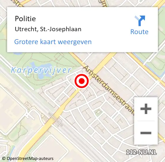 Locatie op kaart van de 112 melding: Politie Utrecht, St.-Josephlaan op 18 november 2021 17:59