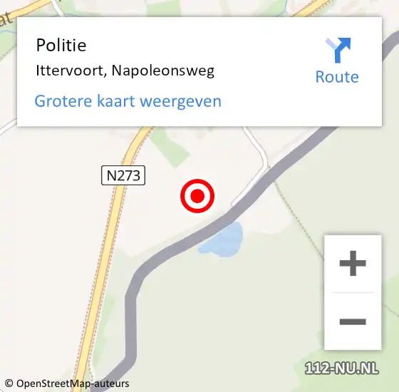 Locatie op kaart van de 112 melding: Politie Ittervoort, Napoleonsweg op 18 november 2021 17:59