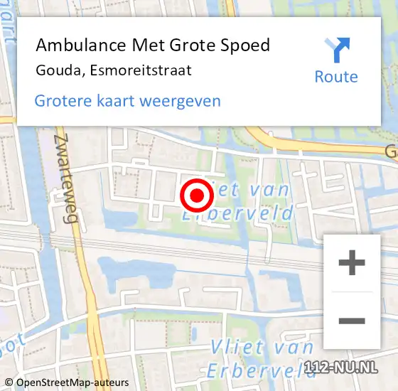 Locatie op kaart van de 112 melding: Ambulance Met Grote Spoed Naar Gouda, Esmoreitstraat op 18 november 2021 18:26