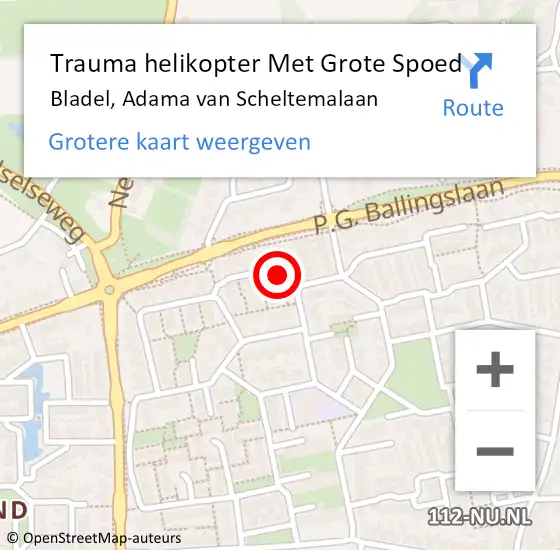 Locatie op kaart van de 112 melding: Trauma helikopter Met Grote Spoed Naar Bladel, Adama van Scheltemalaan op 18 november 2021 18:31