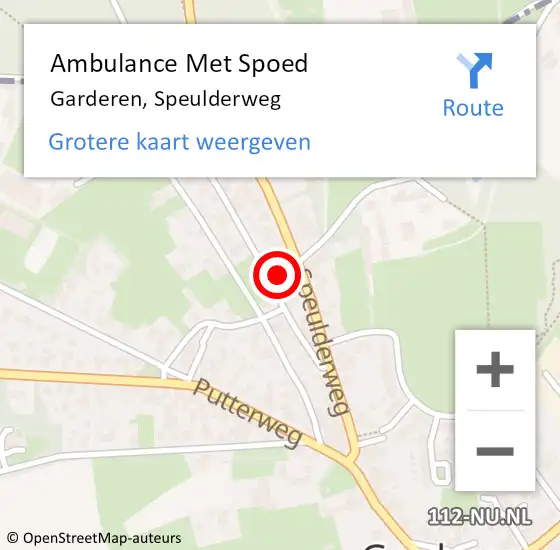 Locatie op kaart van de 112 melding: Ambulance Met Spoed Naar Garderen, Speulderweg op 18 november 2021 18:37