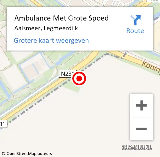 Locatie op kaart van de 112 melding: Ambulance Met Grote Spoed Naar Aalsmeer, Legmeerdijk op 18 november 2021 18:38