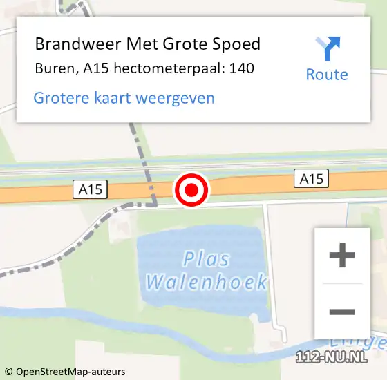 Locatie op kaart van de 112 melding: Brandweer Met Grote Spoed Naar Buren, A15 hectometerpaal: 140 op 18 november 2021 18:39