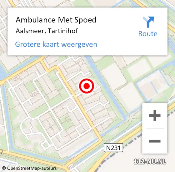 Locatie op kaart van de 112 melding: Ambulance Met Spoed Naar Aalsmeer, Tartinihof op 18 november 2021 19:37