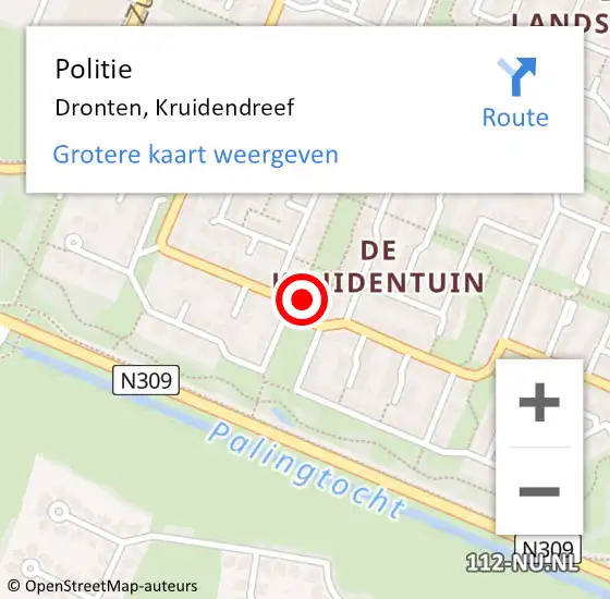 Locatie op kaart van de 112 melding: Politie Dronten, Kruidendreef op 18 november 2021 20:25