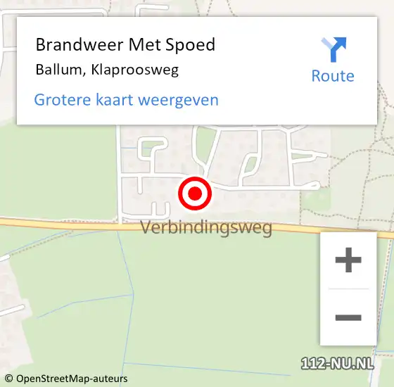 Locatie op kaart van de 112 melding: Brandweer Met Spoed Naar Ballum, Klaproosweg op 18 november 2021 20:34