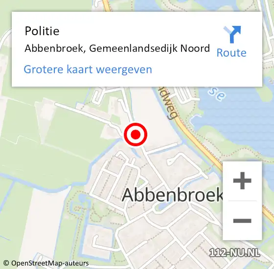 Locatie op kaart van de 112 melding: Politie Abbenbroek, Gemeenlandsedijk Noord op 18 november 2021 20:42