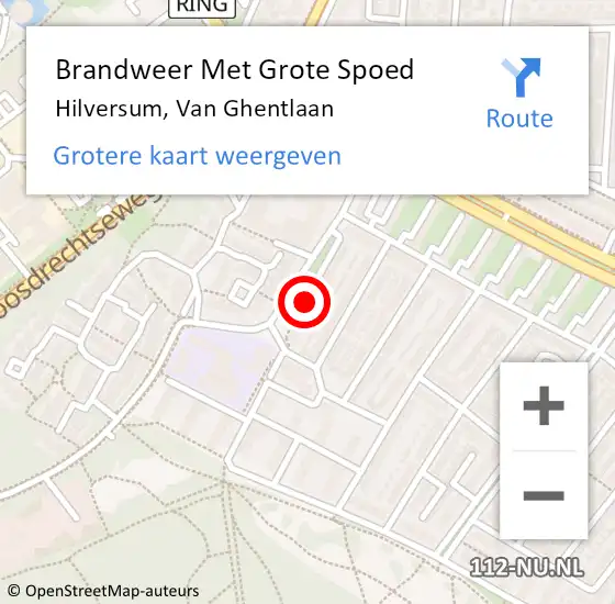 Locatie op kaart van de 112 melding: Brandweer Met Grote Spoed Naar Hilversum, Van Ghentlaan op 18 november 2021 20:53