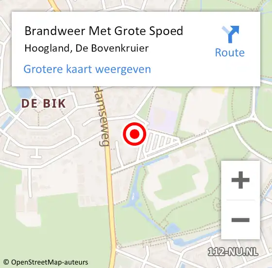 Locatie op kaart van de 112 melding: Brandweer Met Grote Spoed Naar Hoogland, De Bovenkruier op 18 november 2021 21:23