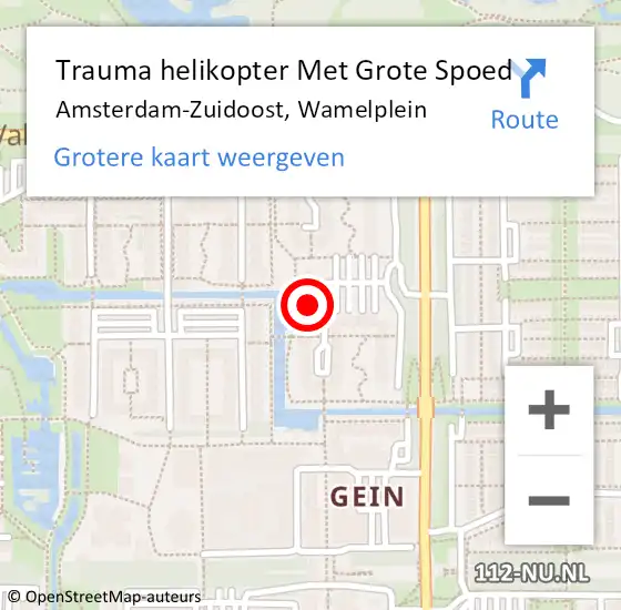 Locatie op kaart van de 112 melding: Trauma helikopter Met Grote Spoed Naar Amsterdam-Zuidoost, Wamelplein op 18 november 2021 21:37