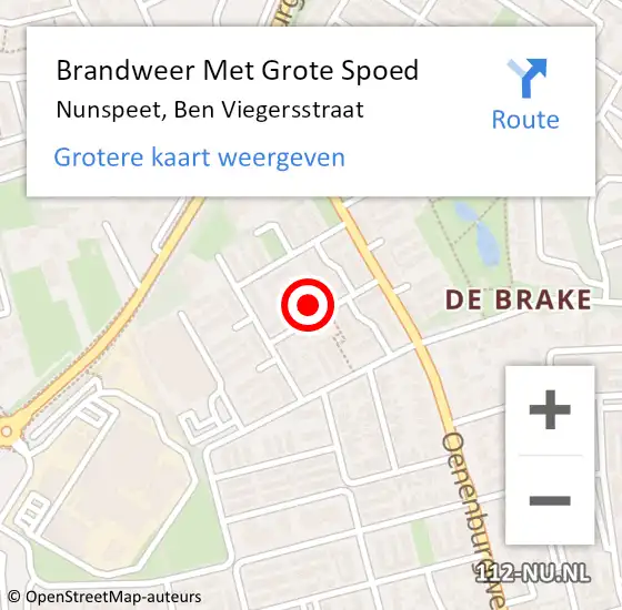 Locatie op kaart van de 112 melding: Brandweer Met Grote Spoed Naar Nunspeet, Ben Viegersstraat op 18 november 2021 21:44