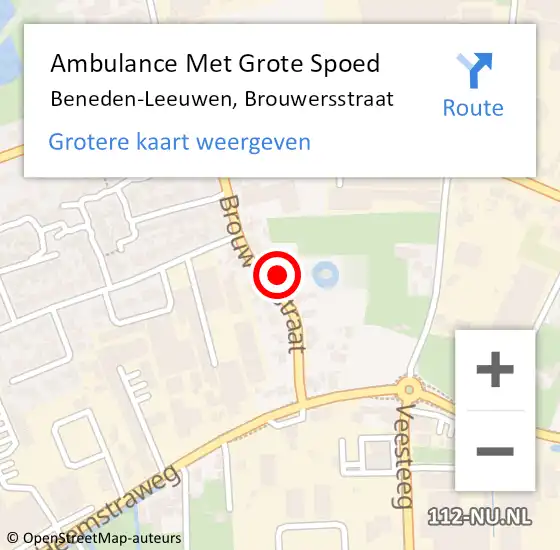 Locatie op kaart van de 112 melding: Ambulance Met Grote Spoed Naar Beneden-Leeuwen, Brouwersstraat op 18 november 2021 23:31