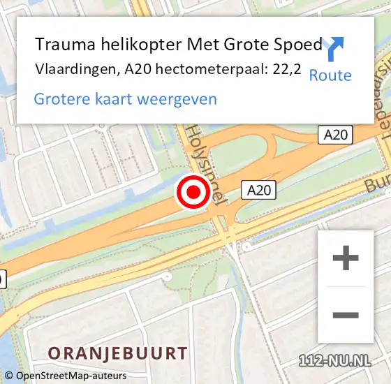 Locatie op kaart van de 112 melding: Trauma helikopter Met Grote Spoed Naar Vlaardingen, A20 hectometerpaal: 22,2 op 18 november 2021 23:32