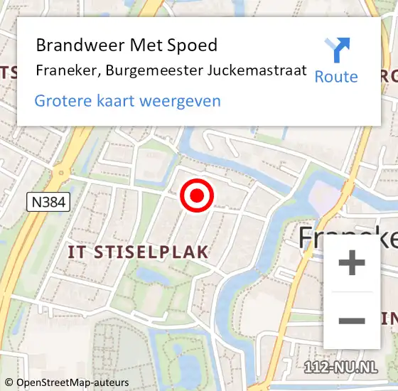Locatie op kaart van de 112 melding: Brandweer Met Spoed Naar Franeker, Burgemeester Juckemastraat op 19 november 2021 00:45