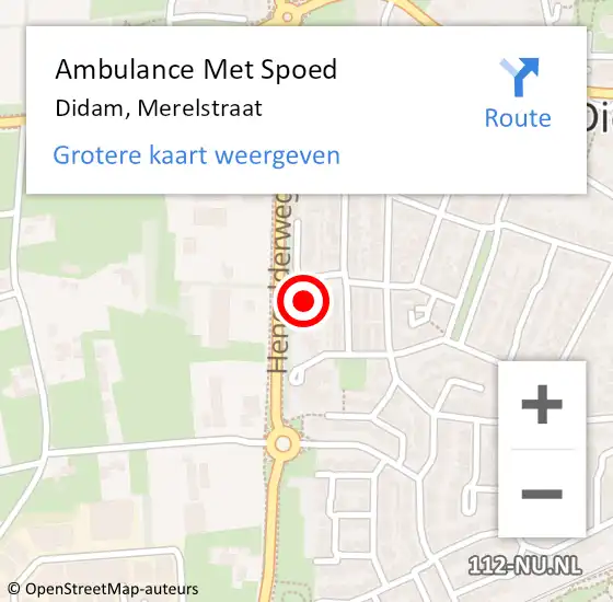 Locatie op kaart van de 112 melding: Ambulance Met Spoed Naar Didam, Merelstraat op 19 november 2021 00:50