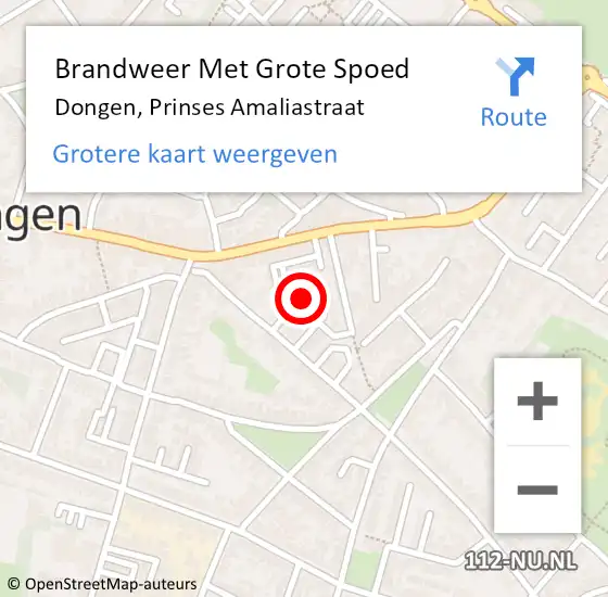 Locatie op kaart van de 112 melding: Brandweer Met Grote Spoed Naar Dongen, Prinses Amaliastraat op 19 november 2021 03:08