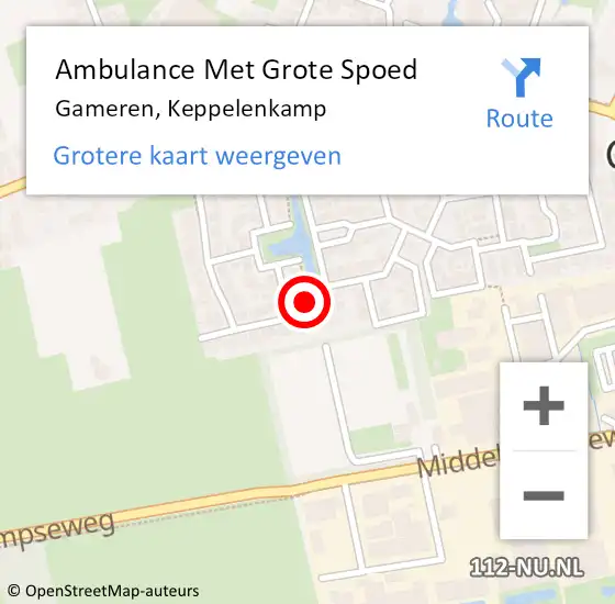 Locatie op kaart van de 112 melding: Ambulance Met Grote Spoed Naar Gameren, Keppelenkamp op 19 november 2021 03:10