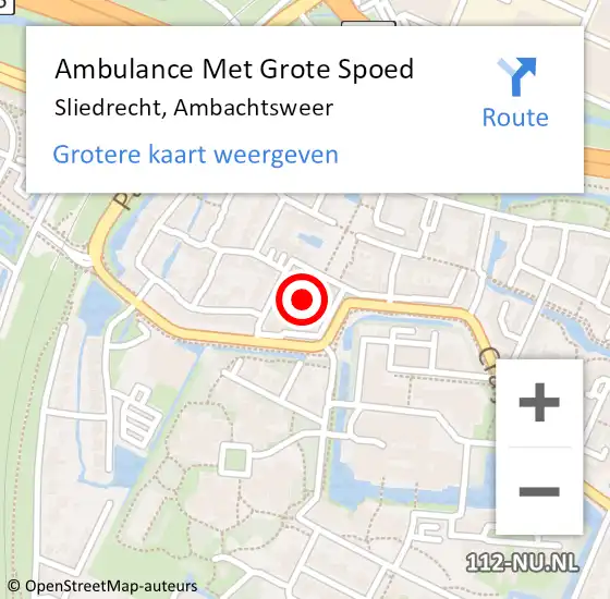 Locatie op kaart van de 112 melding: Ambulance Met Grote Spoed Naar Sliedrecht, Ambachtsweer op 19 november 2021 04:14