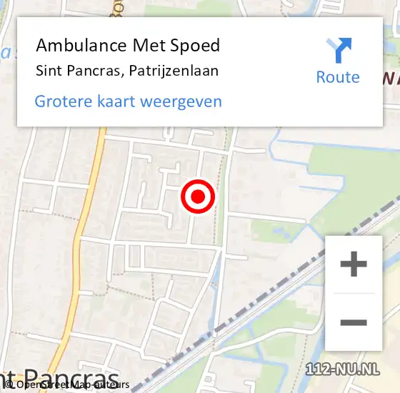 Locatie op kaart van de 112 melding: Ambulance Met Spoed Naar Sint Pancras, Patrijzenlaan op 19 november 2021 04:38