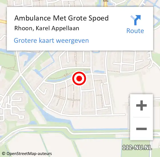 Locatie op kaart van de 112 melding: Ambulance Met Grote Spoed Naar Rhoon, Karel Appellaan op 19 november 2021 04:53