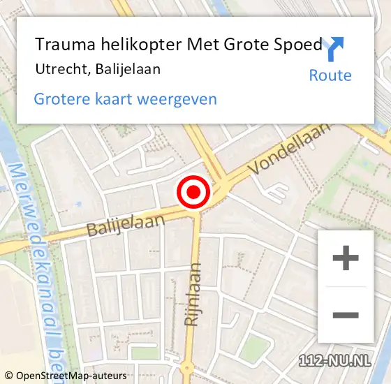 Locatie op kaart van de 112 melding: Trauma helikopter Met Grote Spoed Naar Utrecht, Balijelaan op 19 november 2021 06:56