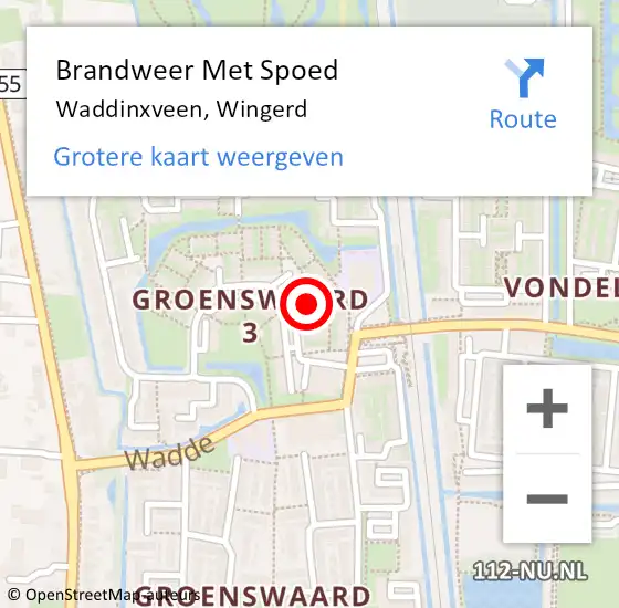 Locatie op kaart van de 112 melding: Brandweer Met Spoed Naar Waddinxveen, Wingerd op 19 november 2021 07:19