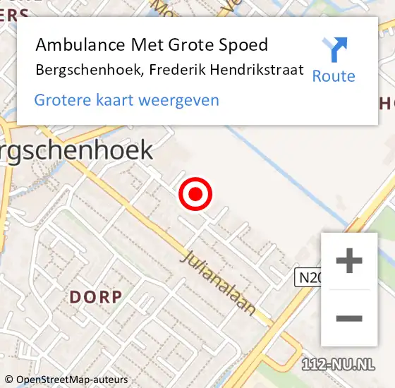 Locatie op kaart van de 112 melding: Ambulance Met Grote Spoed Naar Bergschenhoek, Frederik Hendrikstraat op 19 november 2021 07:32