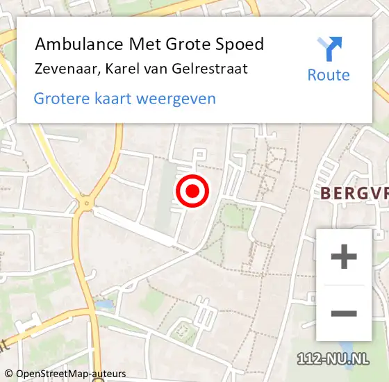 Locatie op kaart van de 112 melding: Ambulance Met Grote Spoed Naar Zevenaar, Karel van Gelrestraat op 19 november 2021 07:37