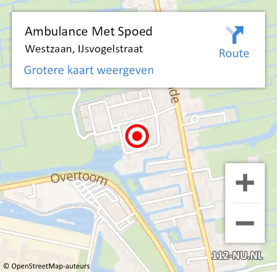 Locatie op kaart van de 112 melding: Ambulance Met Spoed Naar Westzaan, IJsvogelstraat op 19 november 2021 08:53