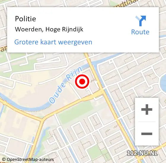 Locatie op kaart van de 112 melding: Politie Woerden, Hoge Rijndijk op 19 november 2021 09:06