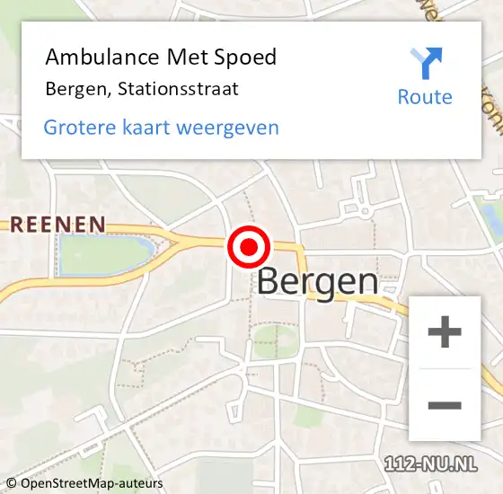 Locatie op kaart van de 112 melding: Ambulance Met Spoed Naar Bergen, Stationsstraat op 19 november 2021 09:07