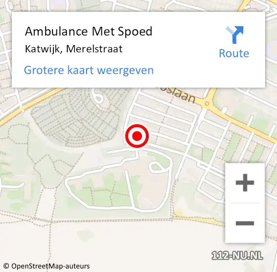 Locatie op kaart van de 112 melding: Ambulance Met Spoed Naar Katwijk, Merelstraat op 19 november 2021 09:12