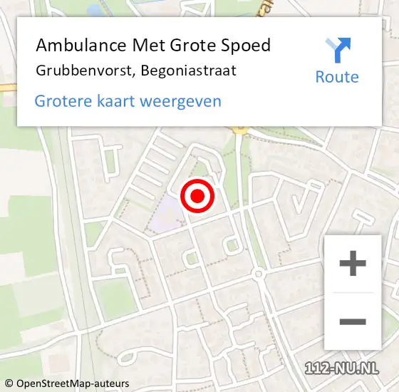 Locatie op kaart van de 112 melding: Ambulance Met Grote Spoed Naar Grubbenvorst, Begoniastraat op 29 juni 2014 21:35