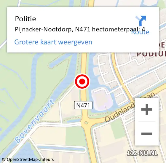 Locatie op kaart van de 112 melding: Politie Pijnacker-Nootdorp, N471 hectometerpaal: 4 op 19 november 2021 09:32