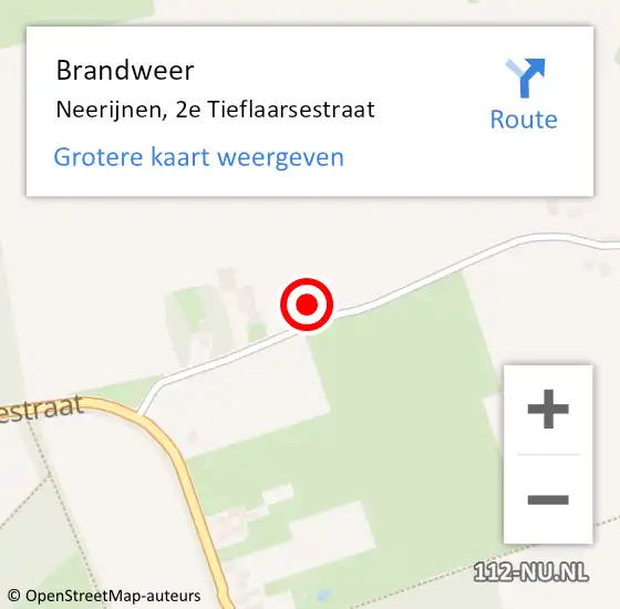 Locatie op kaart van de 112 melding: Brandweer Neerijnen, 2e Tieflaarsestraat op 19 november 2021 09:38